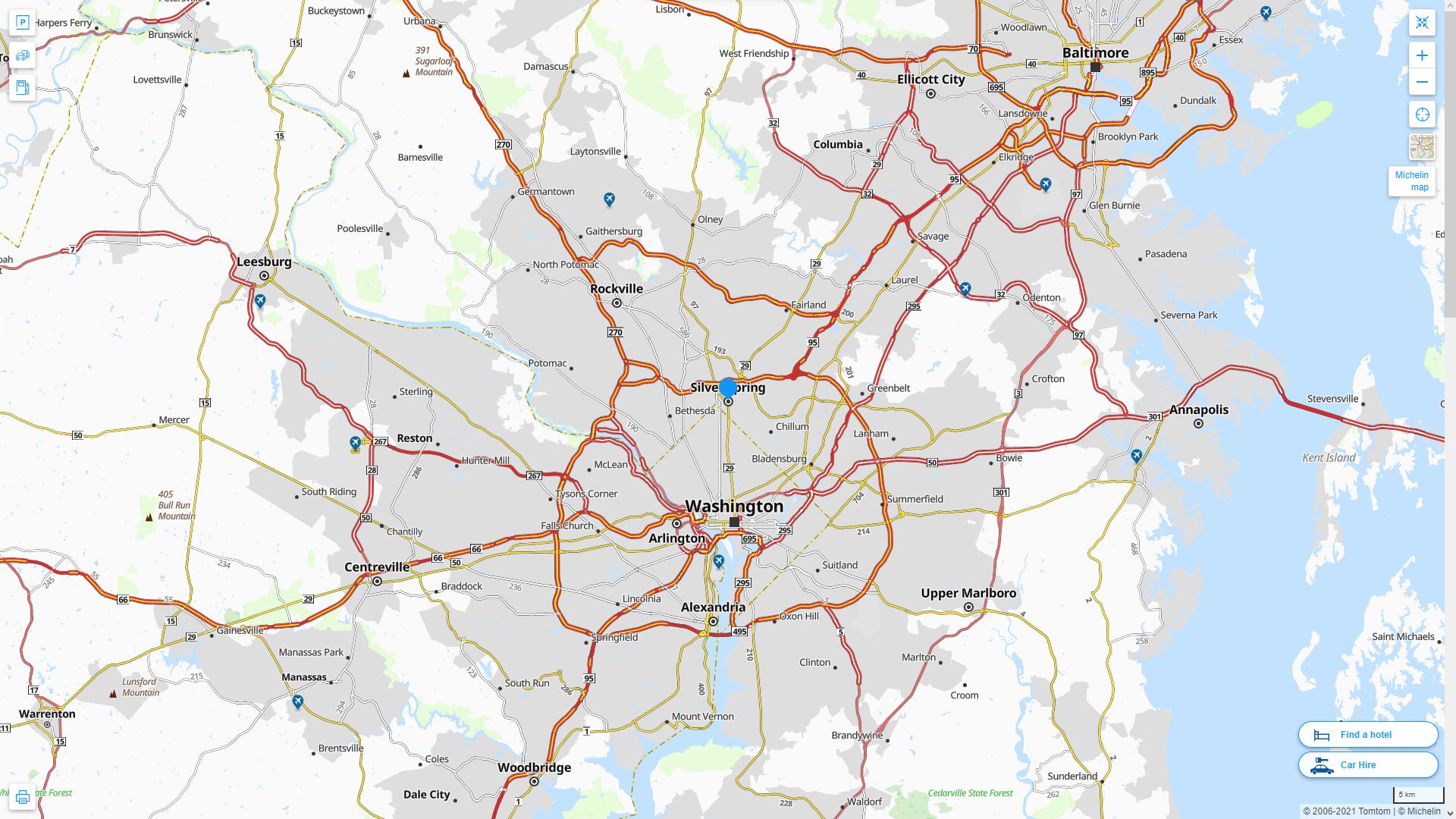 Silver Spring Maryland Highway and Road Map